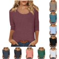 thumbnail image 1 of Daznico Women's Solid Scoop Low Cut Neck 3/4 Sleeve T Shirt Soft Stretchy Loose Fit Basic Casual Daily All Season Plain Top,XXL, 1 of 7