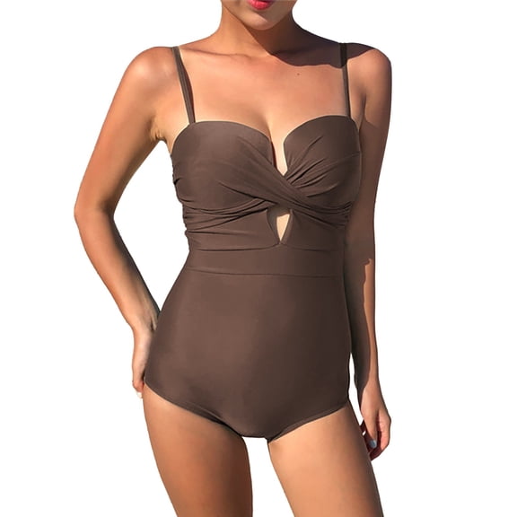 Daznico Women's Solid V-Neck Strap Bikini Swimsuit – Bathing Swimwear,Size L