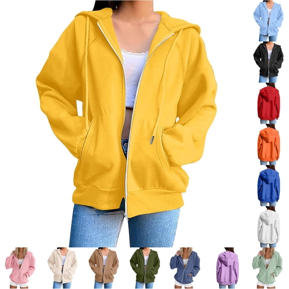 Daznico Women's Solid Zip Up Hoodie Jacket Raglan Long Sleeve Drawstring Oversized Front Pocket Stylish Casual Everyday Loose Fit Sweatshirt Coat,XXL