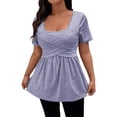 thumbnail image 1 of Daznico Women's Square Neck Short Sleeve Peplum Top with Crisscross Front Casual Blouse,L, 1 of 5
