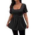 thumbnail image 1 of Daznico Women's Square Neck Short Sleeve Peplum Top with Crisscross Front Casual Blouse,S, 1 of 5