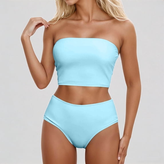 Daznico Women's Strapless Bikini Set Off The Shoulder Two Piece Swimsuit High Waisted High Slit Swimsuit,XL