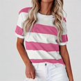 thumbnail image 1 of Daznico Women's Stripe Print T Shirt Round Neck Short Sleeve Casual Summer Fashion Tee for Everyday Wear,XL, 1 of 4