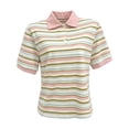 thumbnail image 1 of Daznico Women's Striped Polo Shirt Short Sleeve Button Down Collared Casual Summer Lightweight Tops for Work Daily Wear,L, 1 of 4