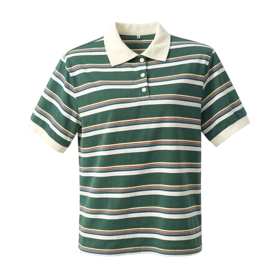 Daznico Women's Striped Polo Shirt Short Sleeve Button Down Collared Casual Summer Lightweight Tops for Work Daily Wear,S
