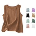 thumbnail image 1 of Daznico Women's Summer Lightweight Linen Tank Top Round Neck Sleeveless Loose Fit Casual Basic Camisole Daily Wear Blouse,4XL, 1 of 4