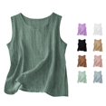 thumbnail image 1 of Daznico Women's Summer Lightweight Linen Tank Top Round Neck Sleeveless Loose Fit Casual Basic Camisole Daily Wear Blouse,L, 1 of 4