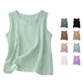 thumbnail image 1 of Daznico Women's Summer Lightweight Linen Tank Top Round Neck Sleeveless Loose Fit Casual Basic Camisole Daily Wear Blouse,M, 1 of 4