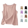 thumbnail image 1 of Daznico Women's Summer Lightweight Linen Tank Top Round Neck Sleeveless Loose Fit Casual Basic Camisole Daily Wear Blouse,S, 1 of 4
