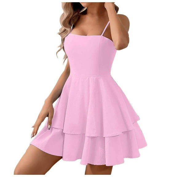 Daznico Women's Summer Sling Dress - Square Neck Backless with Bow Detail, Double Ruffle Hem for Beach & Evening Parties,for Size M