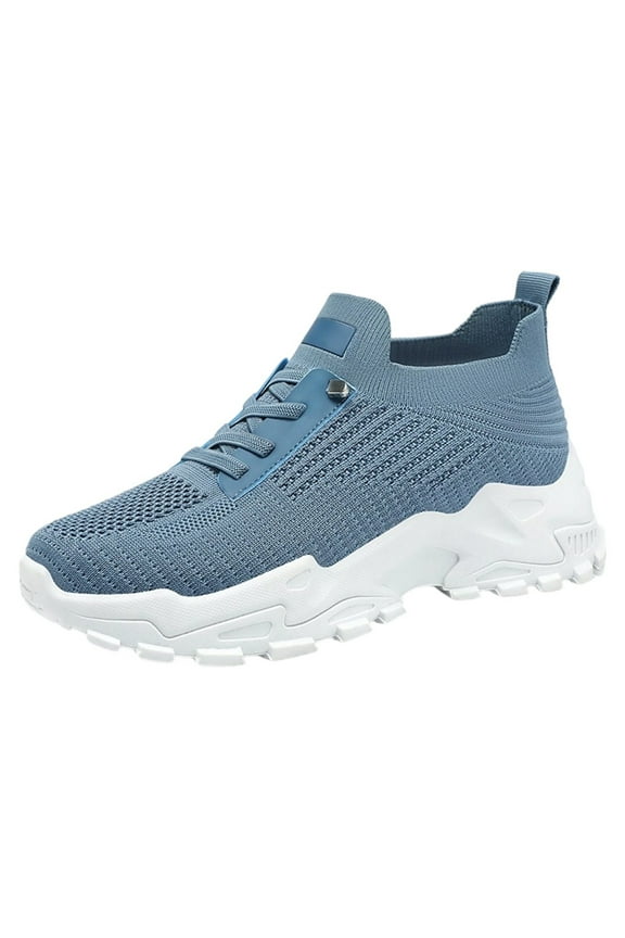 Women's Summer Sneakers - Breathable Mesh Mid-Height Platform Shoes for Casual Wear with Jeans & T-Shirts,Color:Blue,Size:7.5