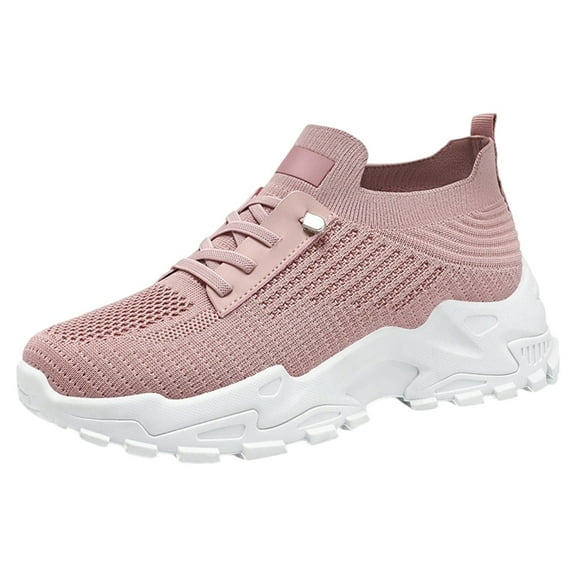 Daznico Women's Summer Sneakers - Breathable Mesh Mid-Height Platform Shoes for Casual Wear with Jeans & T-Shirts,Color:Pink,Size:8