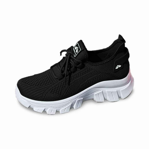 Daznico Women's Summer Sneakers - Thick Sole Lace-Up Walking Shoes with Breathable Knit for Casual & Everyday Wear,Color:Black,Size:6.5