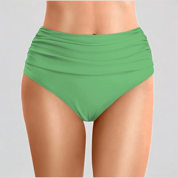 Daznico Women's Summer Solid Color Waist Length Pleated Beach Double Layered Triangle Swim Trunks,L