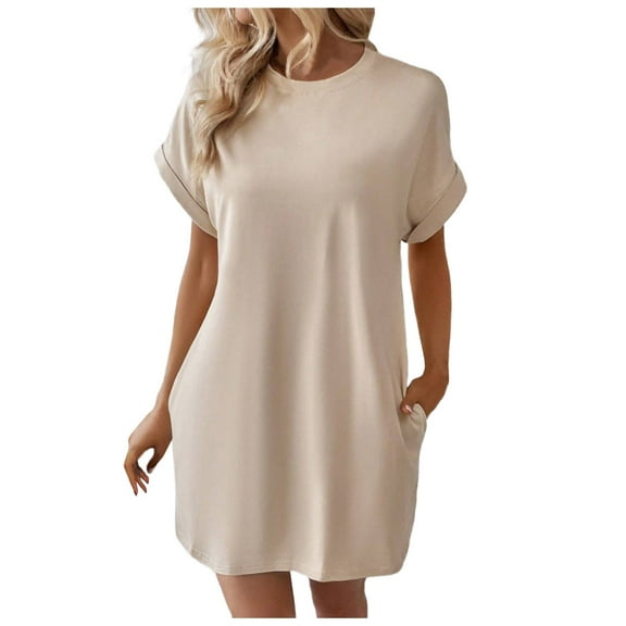 Daznico Women's Summer T-Shirt Dress - Short Sleeve Casual Tunic with Pockets, Soft & Loose Fit Comfortable Dress,for Size XL
