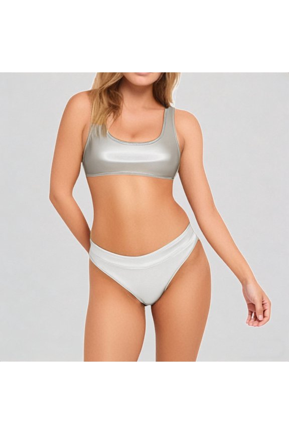 Women's Tether Halterneck Cut Out Bikini Split Swimsuit,M