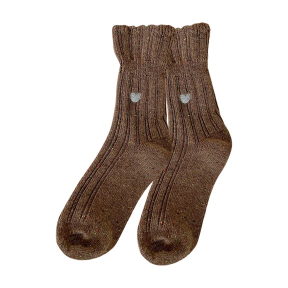 Daznico Women's Thick Lace Dot Yarn Wool Stockings with Heart Embroidery Mid Calf Socks Warm Winter Knitted Hosiery for Ladies