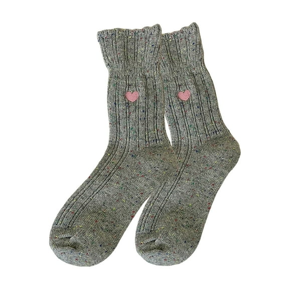 Daznico Women's Thick Lace Dot Yarn Wool Stockings with Heart Embroidery Mid Calf Socks Warm Winter Knitted Hosiery for Ladies