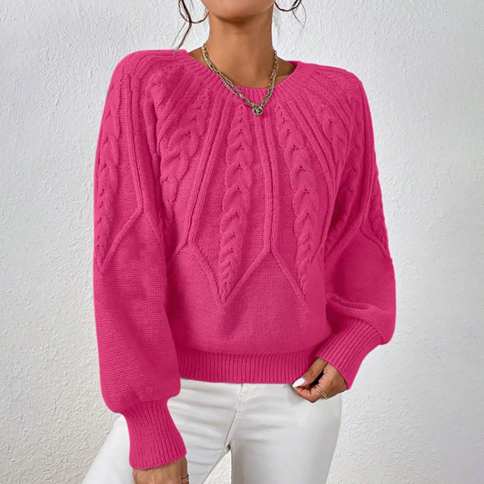 Daznico Women's Thread Sweater Casual Solid Color Crew Neck Long Sleeve ...