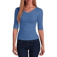 thumbnail image 1 of Daznico Women's V-Neck 3/4 Sleeve T-Shirt, Casual Basic Top, Comfortable Soft Everyday Tee for Spring & Fall,L, 1 of 3