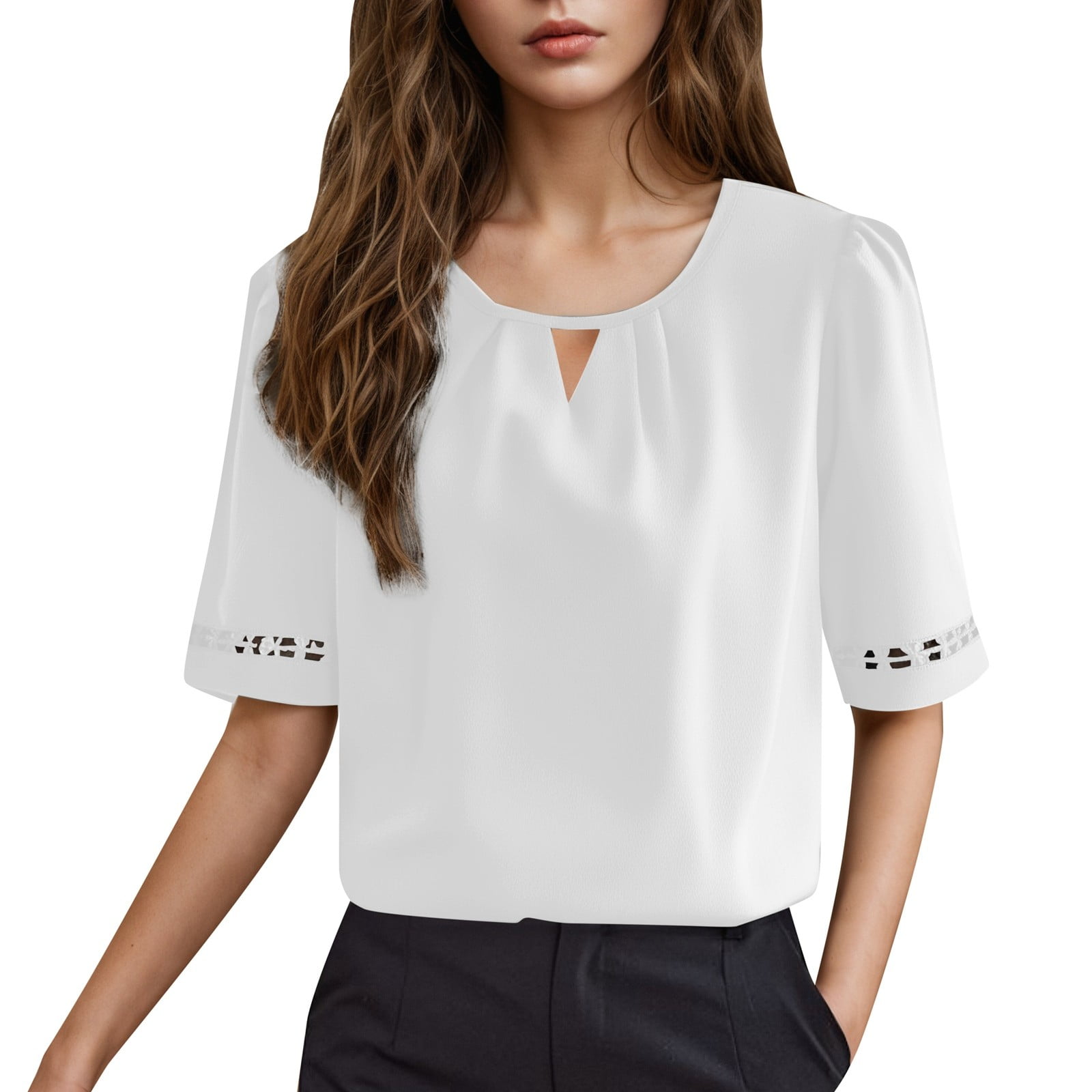 Women's V Neck Short Sleeve Hollow Out Mini Vacation Dress main image 1
