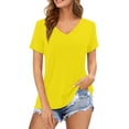 thumbnail image 1 of Daznico Women's V Neck Short Sleeve T Shirt Loose Fit Curved Hem Casual Solid Tops,XXL, 1 of 4