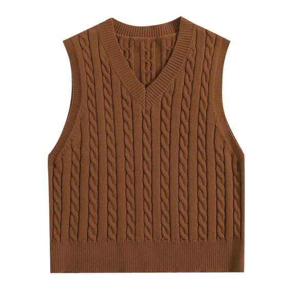 Daznico Women's V-Neck Sleeveless Sweater Vest Knit Pullover Lined Warm Layering Top for Casual Outfit,Size:3XL