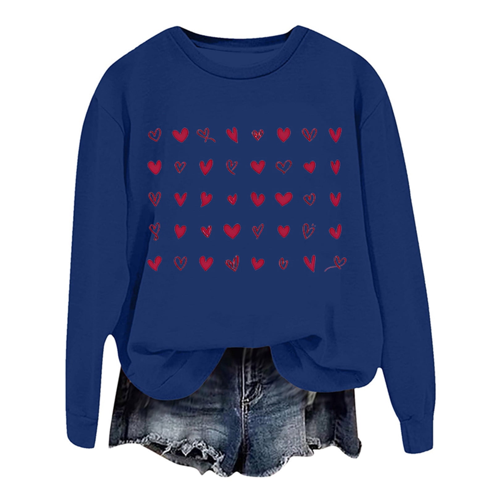 Pearled Heart Print Valentines Crew Neck Sweater
