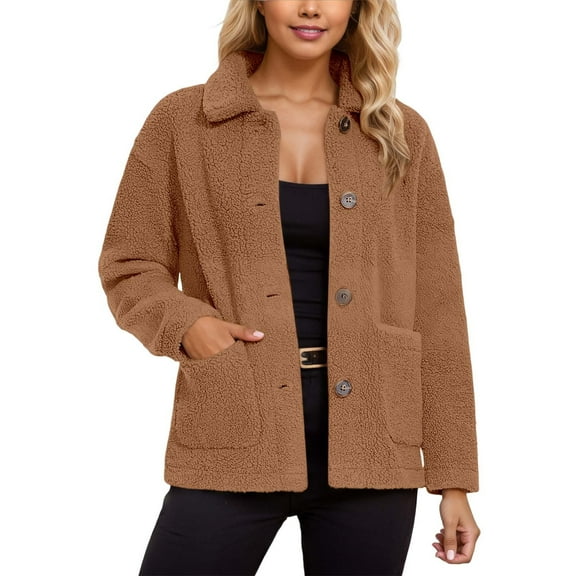 Daznico Women's Winter Jacket Teddy Coat Long Sleeved Pocket Coat,Jackets for Women,L