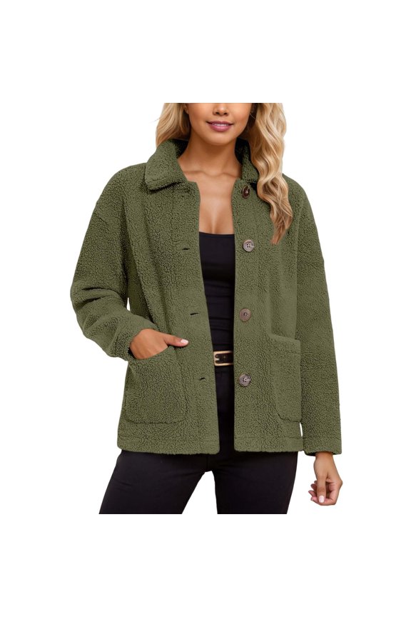 Women's Winter Jacket Teddy Coat Long Sleeved Pocket Coat,Jackets for Women,M