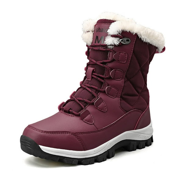 Daznico Women's Winter Snow Boots Mid Calf Lace Up Sherpa Lined Resistant Shoes Warm Comfortable Outdoor Walking Hiking,Size:8.5