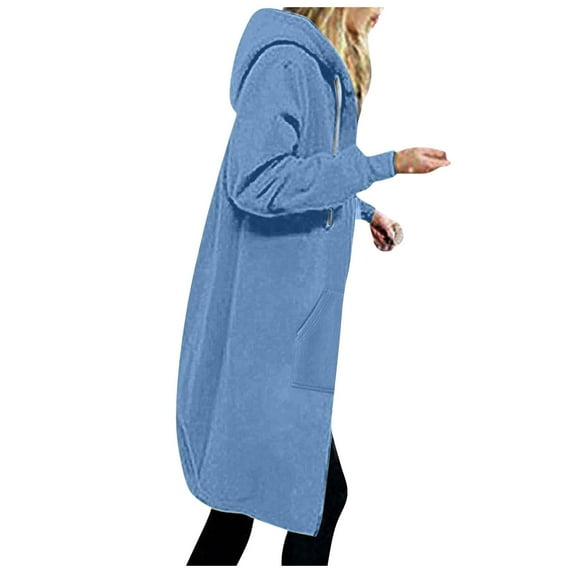 Daznico Women's Winter Zip-Up Hoodie Longline Pullover with Drawstring & Pockets,Zip Up Hoodie Women,Zip Up Sweatshirt Women,Color: Sky Blue Size: 4XL