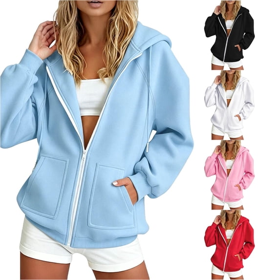 Daznico Women's Zip Hoodie Hooded Sweatshirt Jacket with Side Pockets Soft Cozy Relaxed Outerwear for Wear,M