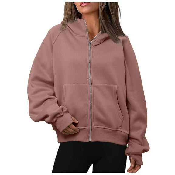 Daznico Women's Zip-Up Hoodie Cardigan Loose Fit Long Sleeve -Lined Pullover,Zip Up Hoodie Women,Zip Up Sweatshirt Women,Color: Light Purple Size: L