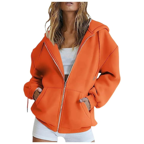 Daznico Women's Zip Up Hoodie Casual Long Sleeve Pullover Sweatshirt with Pockets,Zip Up Hoodie Women,Zip Up Sweatshirt Women,Color: Orange Size: M