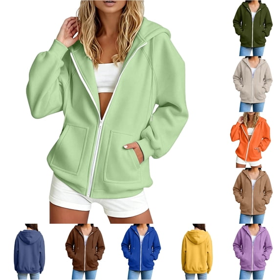 Daznico Women's Zip Up Hoodie Sweatshirt Relaxed Fit with Pockets for Comfort,L
