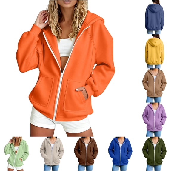 Daznico Women's Zip Up Hoodie Sweatshirt Relaxed Fit with Pockets for Comfort,XXL