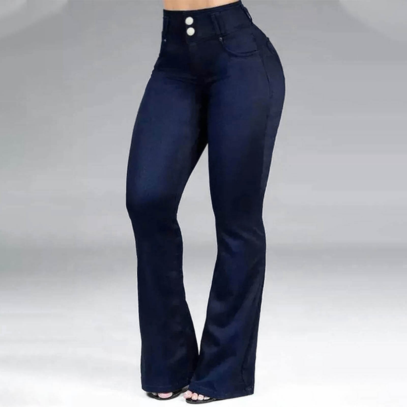 Daznico Womens Bootcut Jeans Casual High Waist Pants Trousers Pockets ...