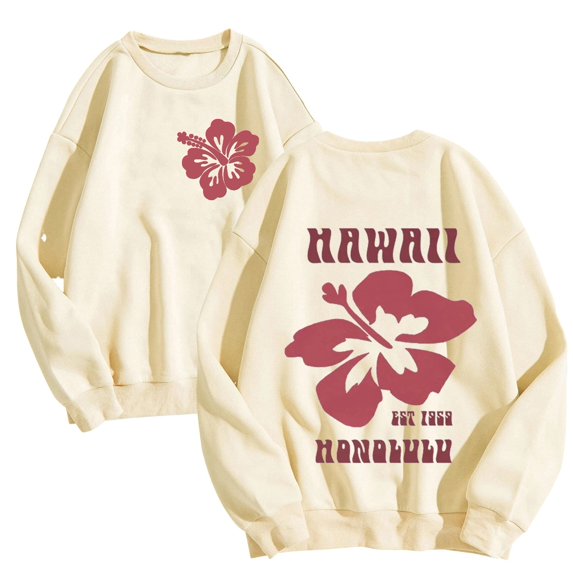 Daznico Womens Casual Letter Print Crewneck Pullover Hoodless Sweatshirt Fall Long Sleeve Sweatshirts Top Blouse,Sweatshirt for Women-Beige-XL