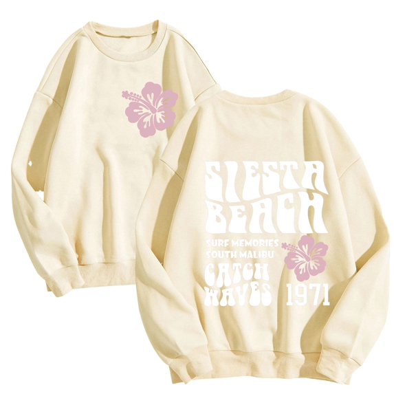 Daznico Womens Casual Letter Print Crewneck Pullover Hoodless Sweatshirt Fall Long Sleeve Sweatshirts Top Blouse,Sweatshirt for Women-Beige-XXL