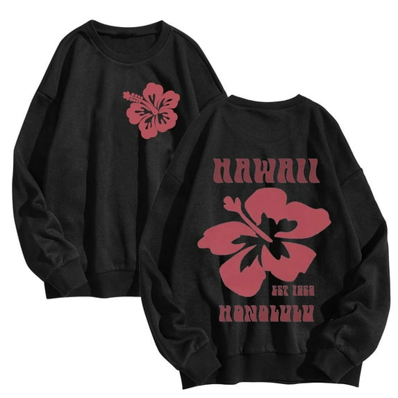 Daznico Womens Casual Letter Print Crewneck Pullover Hoodless Sweatshirt Fall Long Sleeve Sweatshirts Top Blouse,Sweatshirt for Women-Black-S