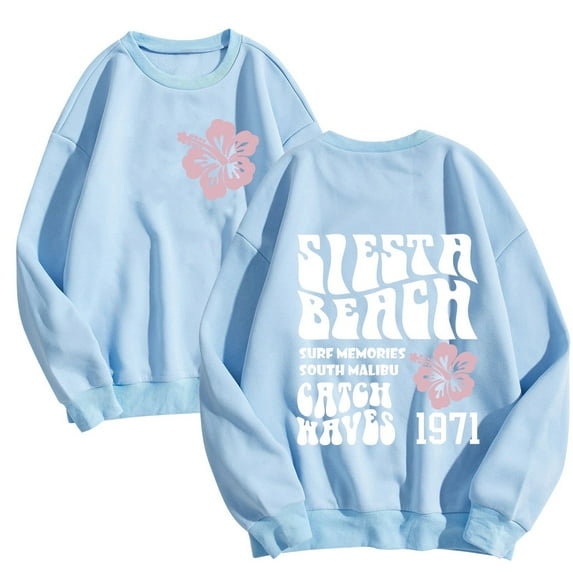 Daznico Womens Casual Letter Print Crewneck Pullover Hoodless Sweatshirt Fall Long Sleeve Sweatshirts Top Blouse,Sweatshirt for Women-Sky Blue-XXL