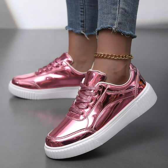 Daznico Womens Comfort Sneakers,Women Sneakers Colored Thick Sole Simple and Comfortable Lace Up Versatile Casual Shoes,Women's Glitter Tennis Sneakers,Size 7