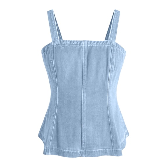 Daznico Womens Denim Corset Tank Top Square Neck Wide Strap Sleeveless Casual Summer Everyday Blouse,S