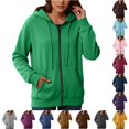 thumbnail image 1 of Daznico Womens Full Zip Hooded Sweatshirt Jacket Long Ribbed Relaxed Loose Soft Pullover Coat with Ribbed Side Pockets Casual Outerwear,M, 1 of 4
