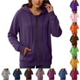 thumbnail image 1 of Daznico Womens Full Zip Hooded Sweatshirt Jacket Long Ribbed Relaxed Loose Soft Pullover Coat with Ribbed Side Pockets Casual Outerwear,S, 1 of 5