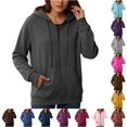 thumbnail image 1 of Daznico Womens Full Zip Hooded Sweatshirt Jacket Long Ribbed Relaxed Loose Soft Pullover Coat with Ribbed Side Pockets Casual Outerwear,XXL, 1 of 5