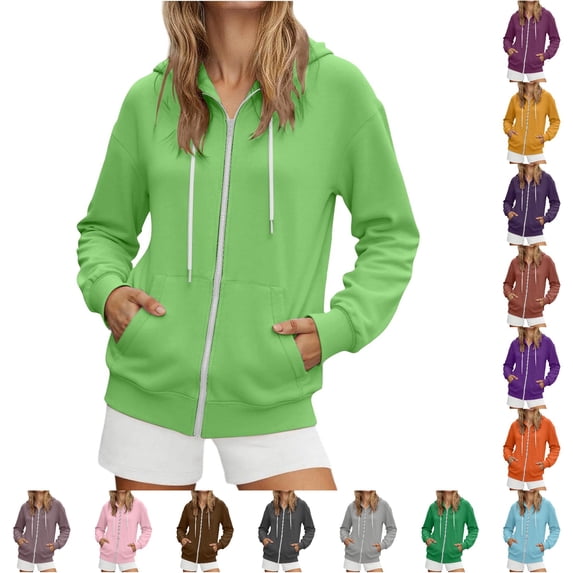 Daznico Womens Full Zip Hooded Sweatshirt Long Ribbed Oversized Relaxed Soft Pullover Jacket with Side Pockets All Season Casual Outerwear,L