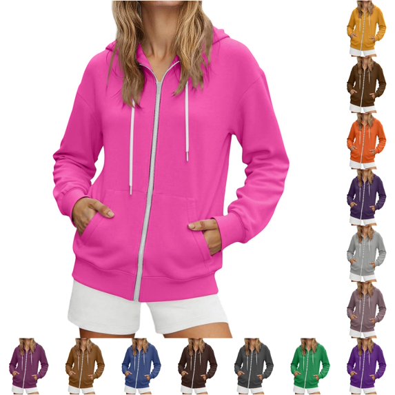 Daznico Womens Full Zip Hooded Sweatshirt Long Ribbed Oversized Relaxed Soft Pullover Jacket with Side Pockets All Season Casual Outerwear,XL