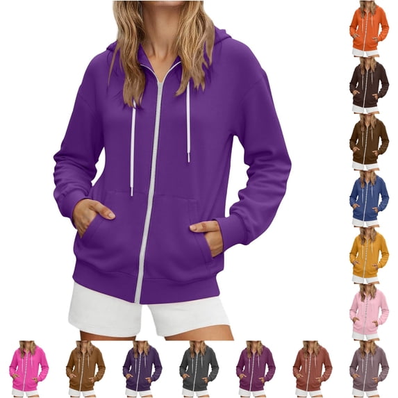 Daznico Womens Full Zip Hooded Sweatshirt Long Ribbed Oversized Relaxed Soft Pullover Jacket with Side Pockets All Season Casual Outerwear,XXL